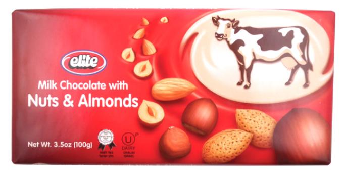 Kosher Elite Milk Chocolate with Hazelnuts & Almonds 3.5 oz