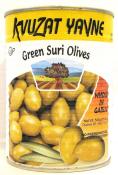 Kosher Kvuzat Yavne Green Suri Olives Whole in Garlic 19 oz